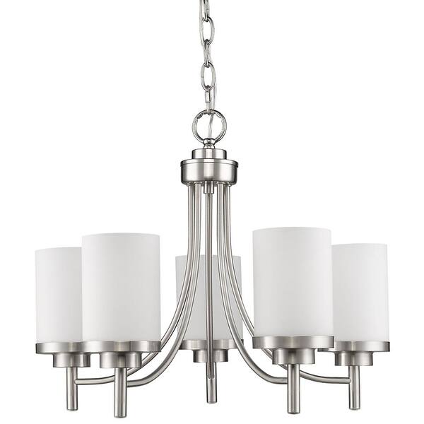 BELDI Vitoria 5-Lights Satin Nickel Chandelier with Opal Frosted Glass Shade