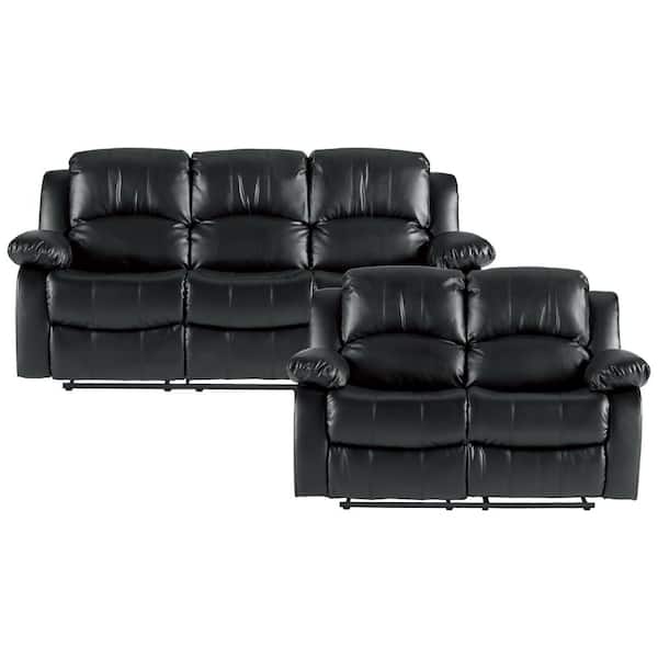 EVERGLADE HOME Bianca 145.5 in. W Round Arm Faux Leather Rectangle Sofa in Black with 5-Seats