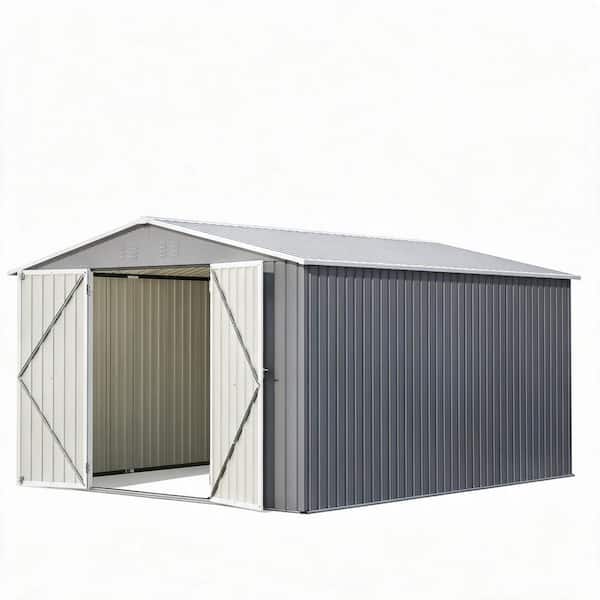 12 ft. W x 10 ft. D Metal Storage Shed with  Double Lockable Doors for Backyard Garden in Gray (120 sq. ft.)