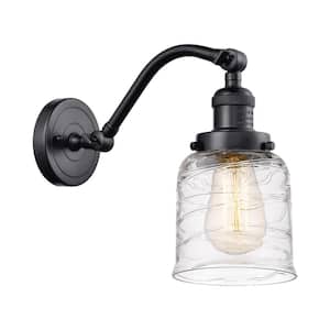 Bell 5 in. 1-Light Matte Black Wall Sconce with Deco Swirl Glass Shade