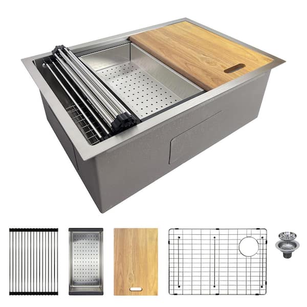 Transolid Workstation 27 in. Undermount Single Bowl Stainless Steel Kitchen Sink with Accessories