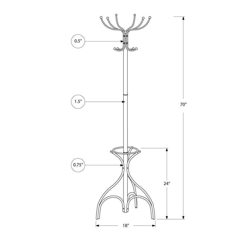 Silver Metal 70" Coat Rack with Umbrella Stand