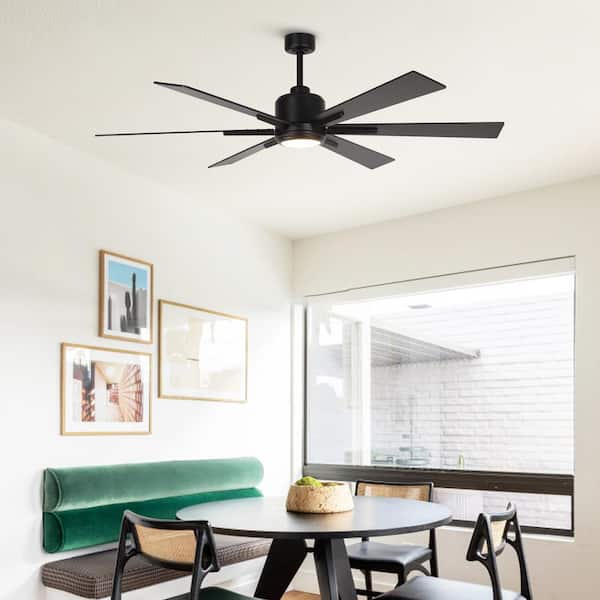 65 in. Indoor Integrated LED Matte Black Downrod Ceiling Fan with Light and Remote Control