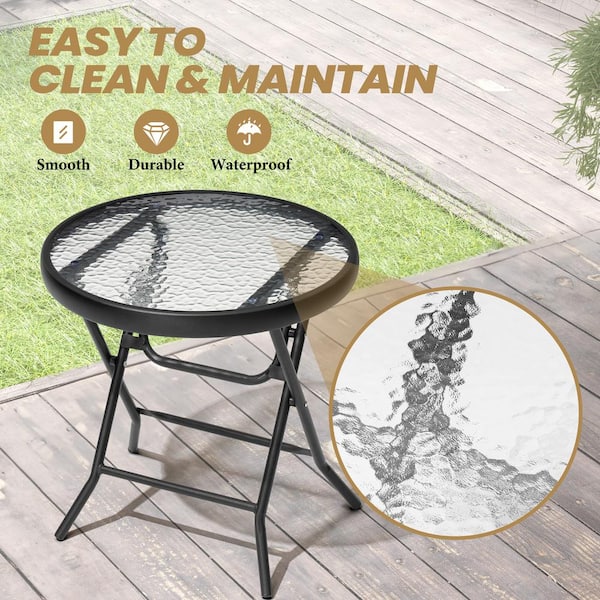 Crestlive Products 17.72 in. Round Black Glass Top Foldable