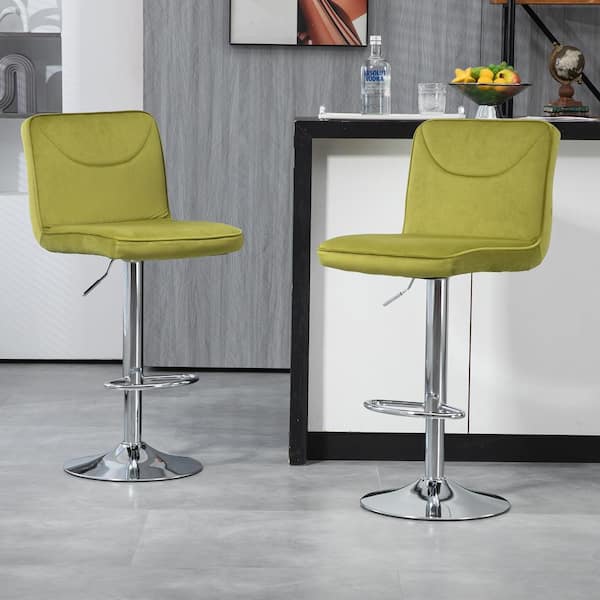 HOMEFUN 32 in. Swivel Adjustable Height Low Back Metal Frame Cushioned Bar Stool with Green Velvet Seat (Set of 2)