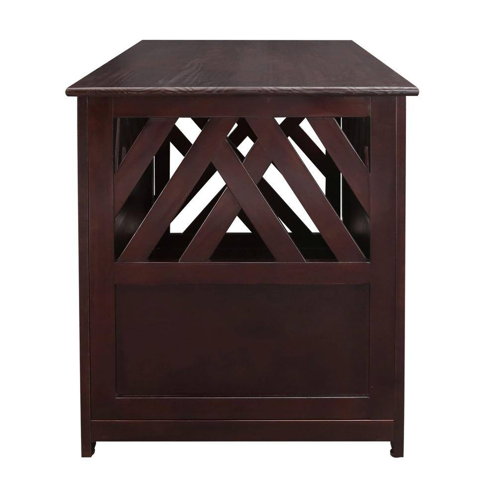Espresso Pine Wood Lattice Pet Crate End Table