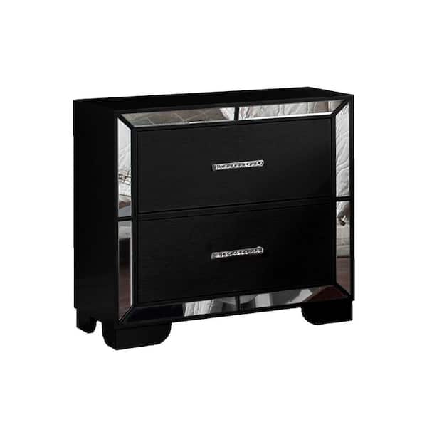 Benjara 27 in. Black 2-Drawer Wooden Nightstand