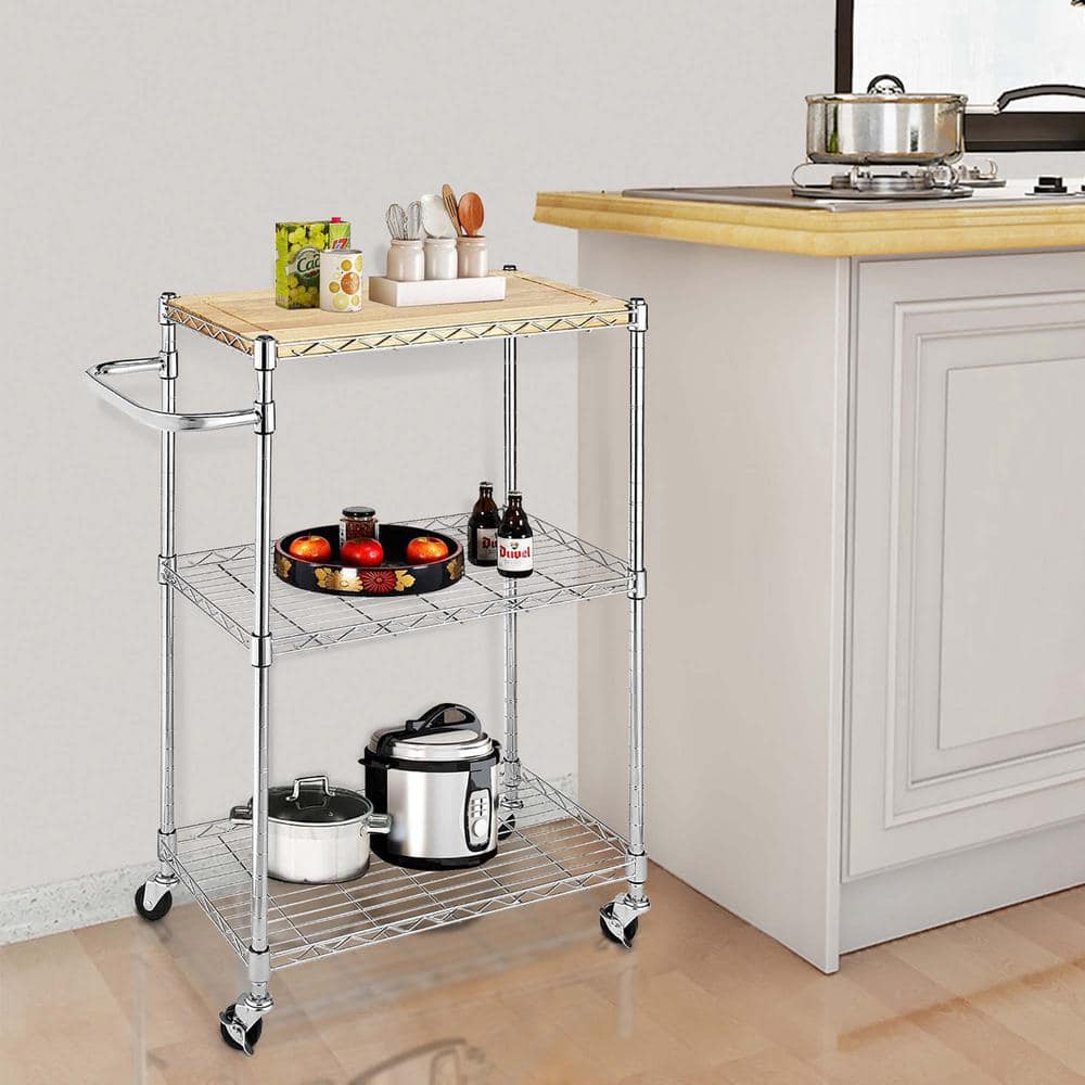 Natural and Chrome 3Tier Kitchen Cart LNNSY110502716 The Home Depot