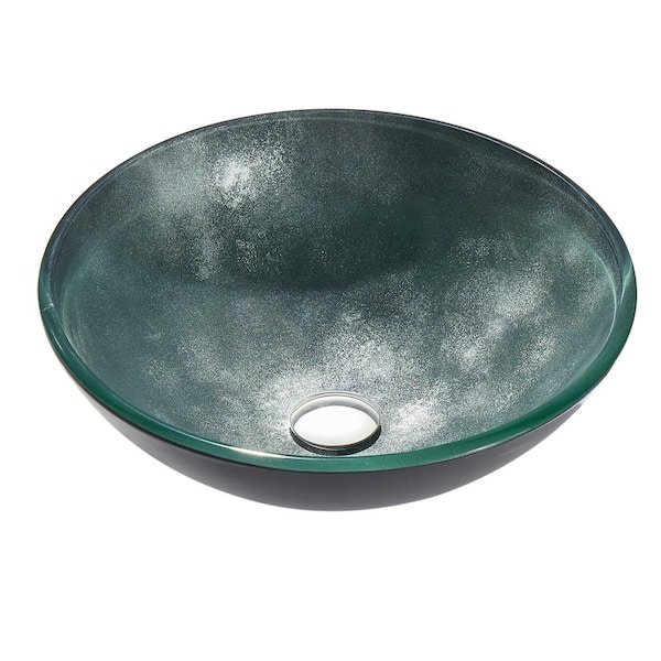 ANZZI Belissima Round Glass Vessel Bathroom Sink with Stellar Grey