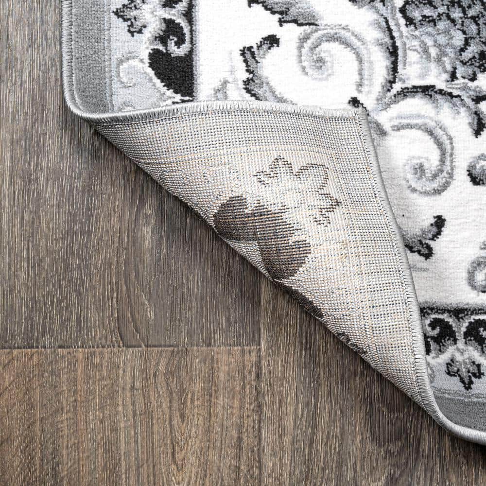 Gray and Cream Rectangular Synthetic Flat Woven Area Rug