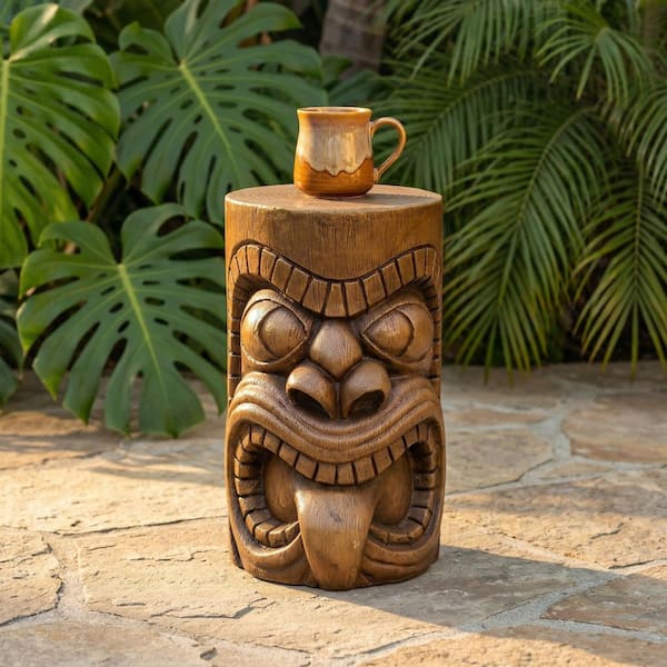 monadecor Tiki Kanaloa 19.6 in. Brown Concrete End Table Statue