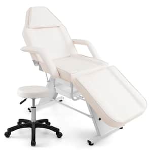 72 in. Massage Bed with Hydraulic Stool Adjustable Backrest & Legrest Storage Boxes White