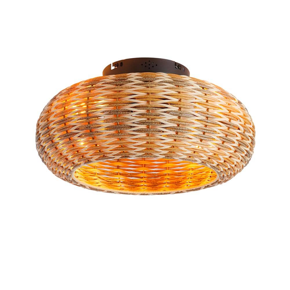 "20"" Rattan Caged Flush Mount Ceiling Fan with Light Low Profile Fandelider 6 Speed, Reversible, E26*4, No Bulb Inculded" price history on PriceWatchPro