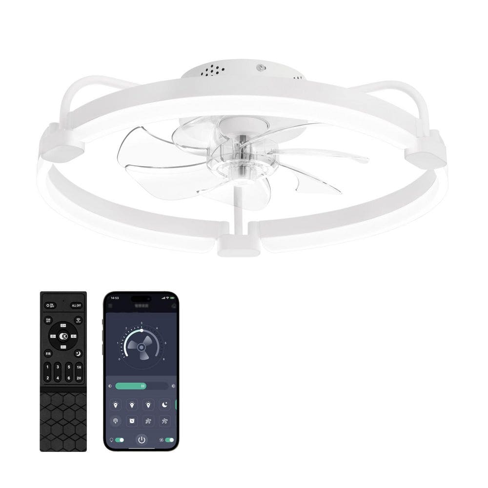 20 in. White Flush Mount Indoor 3-Color Dimmable LED Fandelier Low Profile Ceiling Fans with Lights and Remote Control price history on PriceWatchPro