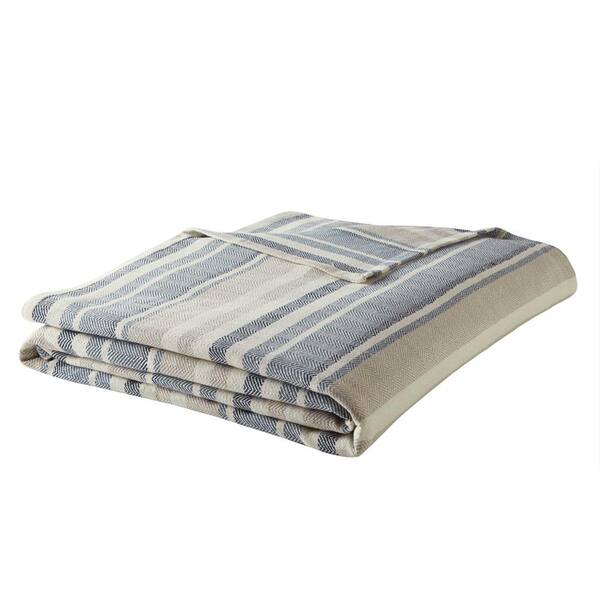 Eddie Bauer Herringbone 1Piece Blue Cotton Woven King Blanket 213124