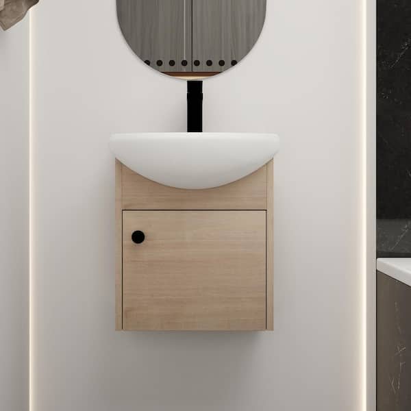 UPIKER 18 in. W x 14.4 in. D x 20.9 in. H Plain Light Oak in Single Sink Wall Hung Bath Vanity Cabinet with Top