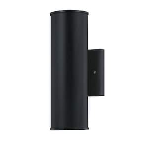 1-light 12 in.Black Cylinder Outdoor Wall Light Modern Metal Stream Sconce(1-Pack)