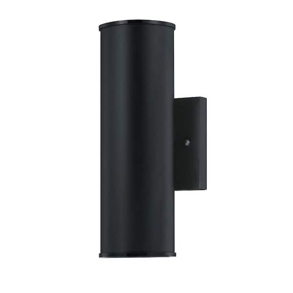 Uixe 1-light 12 in.Black Cylinder Outdoor Wall Light Modern Metal Stream Sconce(1-Pack)