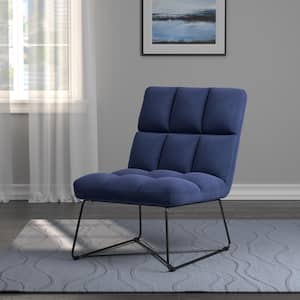 Lux Midnight Blue Velvet Upholstered Armless Accent Chair