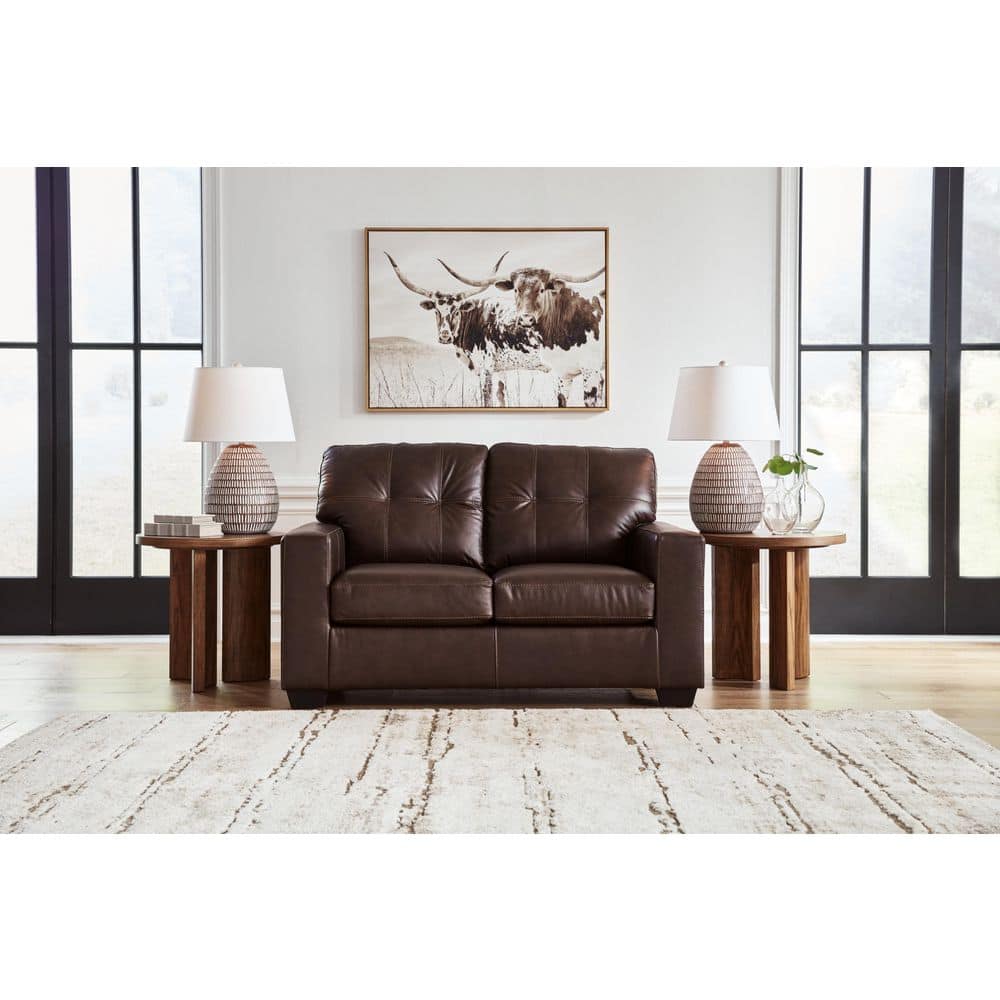 Santorine 62 in. Solid Leather Match 2-Seater Loveseat in Brown