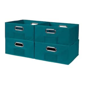 6 in. H x 12 in. W x 12 in. D Teal Fabric Cube Storage Bin 4-Pack