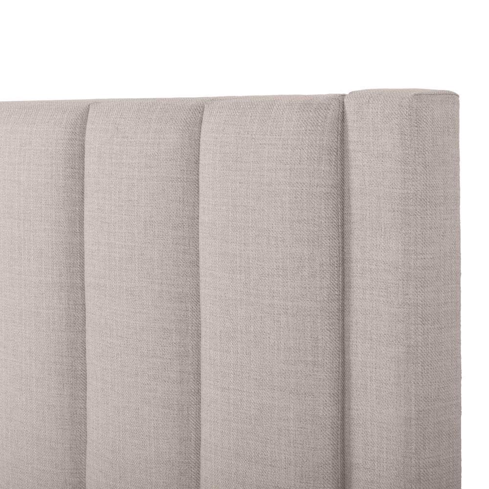 Beige Upholstered King Bed with Channel Tufted Headboard and Storage