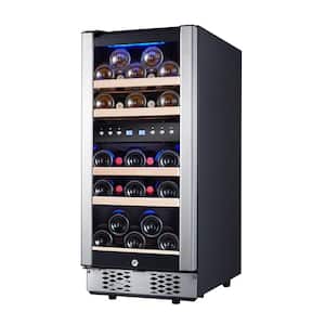 30 Bottles 15 in. Dual Zone Low Noise Wine Cooler Refrigerator with Digital Temperature Control and Glass Front Doors