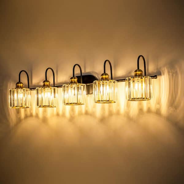 RRTYO Avenlur 37.4 in. 5-Light Glam Black Gold Dimmable