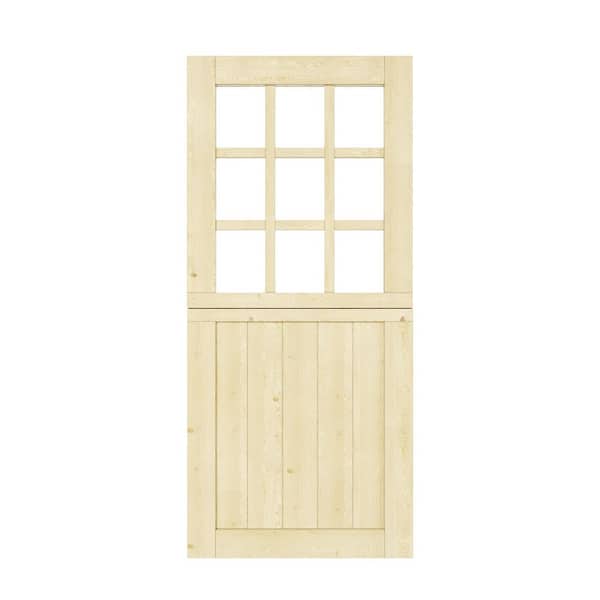 36 in. x 80 in. Unfinished Solid Pine Wood Universal 9-Lite Clear Glass Dutch Door Slab