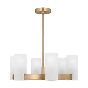 Rhode 6-Light Satin Brass Medium Chandelier with Etched Glass Shades and No Bulbs Included