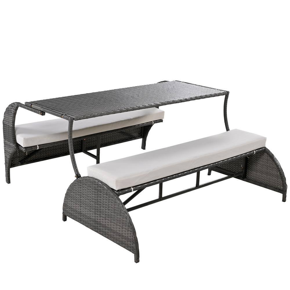 Grey HDPE Iron Plastic Outdoor Conversation Set with Beige Cushions, Loveseat and Convertible to 4 Seats and a Table price history on PriceWatchPro