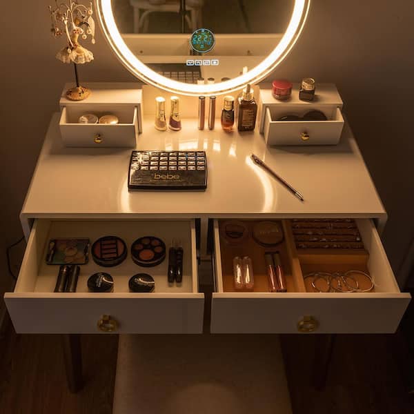 Details about   Vanity Dressing Table Set Touch Screen Dimming Mirror Bluetooth Speakers Mirror 