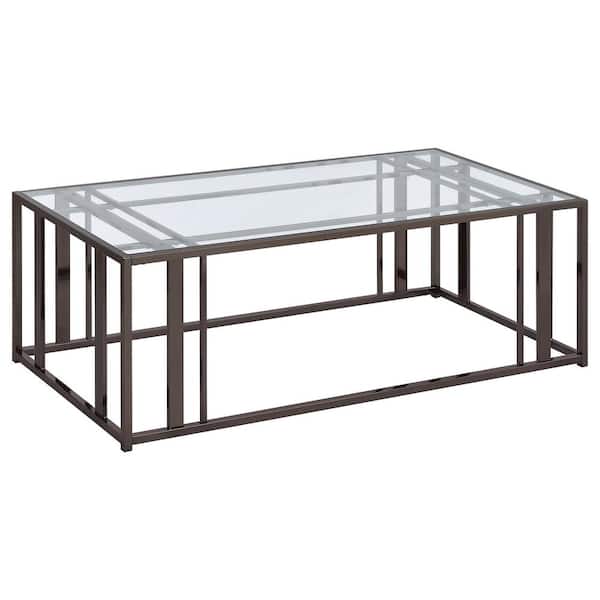 Coaster Adri 54 in. Clear and Black Nickel Rectangle Glass Top Coffee Table