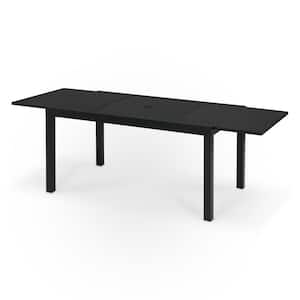 Black 88.6 in. Width Rectangle Aluminum Patio Outdoor Dining Table with Extension