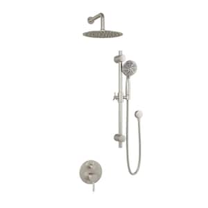 Refuge 6-Spray Patterns with 1.8 GPM 10 in. Wall Mounted Dual Showerheads with Slide Bar and Valve in Brushed Nickel