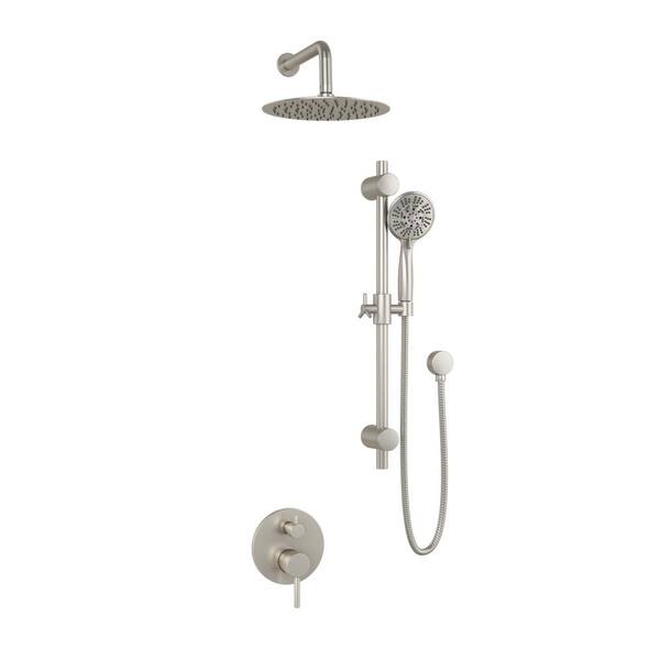 Photo 1 of 6-Spray Round Hand Shower and Showerhead Wall Combo Kit with Slide Bar and Valve in Brushed Nickel