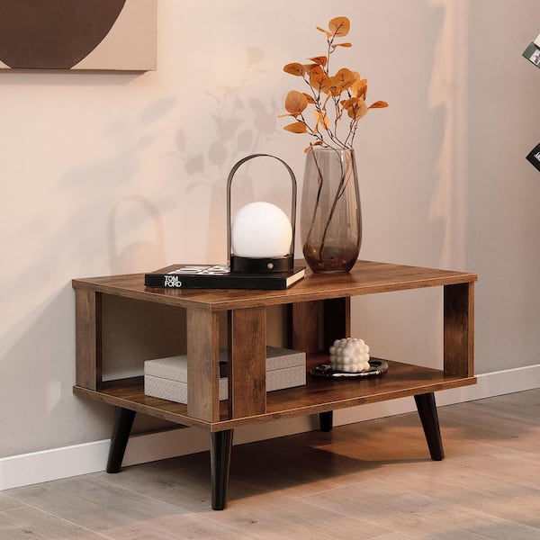Costway 27.5 in. Rustic Brown Rectangle Wood Coffee Table