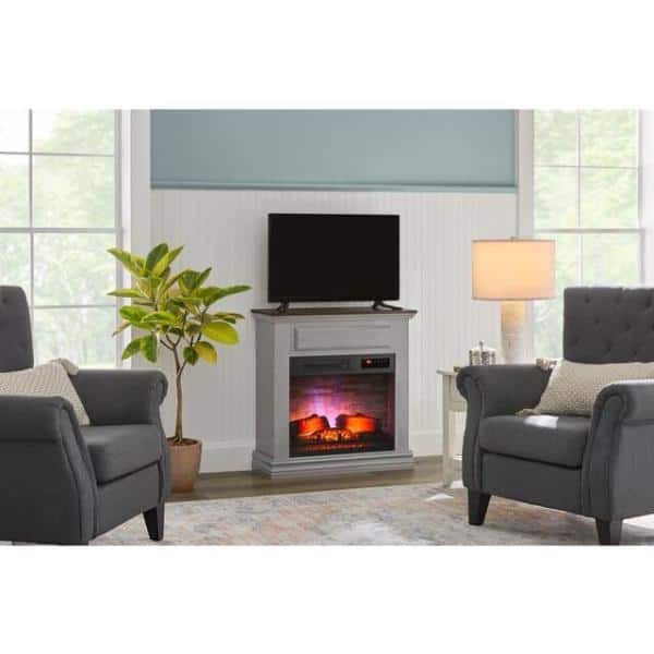 StyleWell Wheaton 31 in. W Freestanding Wooden Infrared Electric Fireplace in Gray
