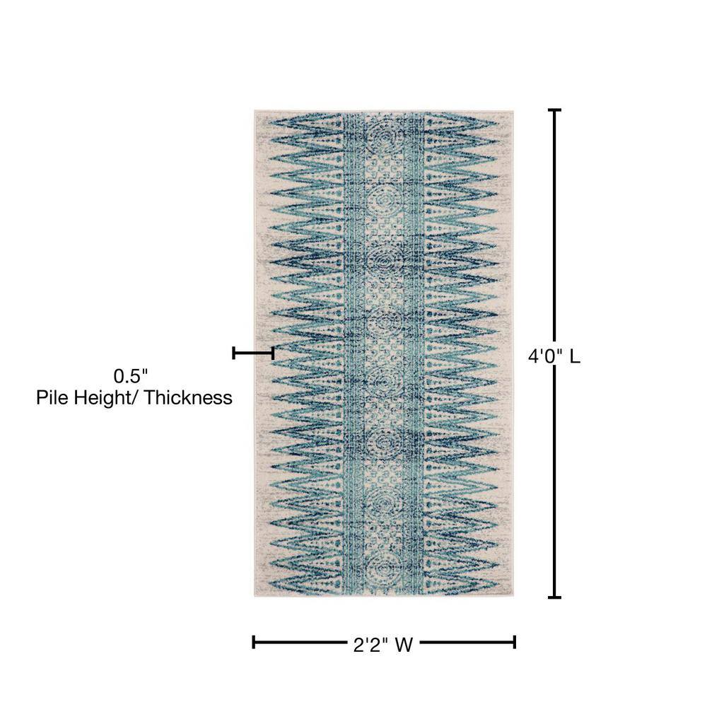 Ivory and Turquoise High Pile Synthetic Area Rug