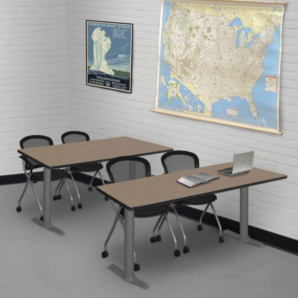 Kahlo 48 x 24 in. Noble Oak Training Seminar Table Desk with Black Tapered Legs