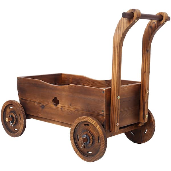Unbranded 26.5 in. L x 14.1 in. W x 21.2 in. H Brown Wooden Outdoor Planter Box Garden Planter with 4 Wheels, Handle, Drain Hole