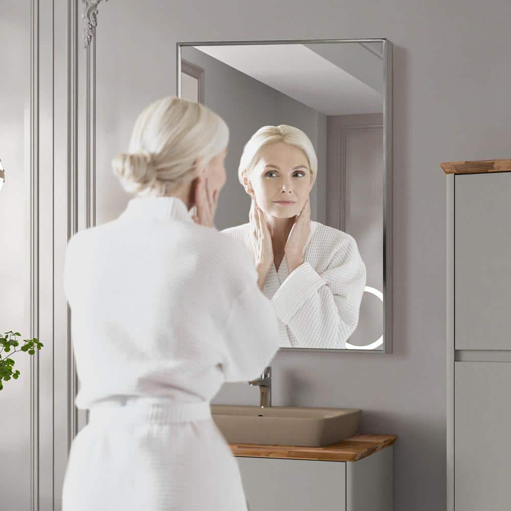 Elegant Brushed Nickel 24x30 Rectangular Vanity Mirror