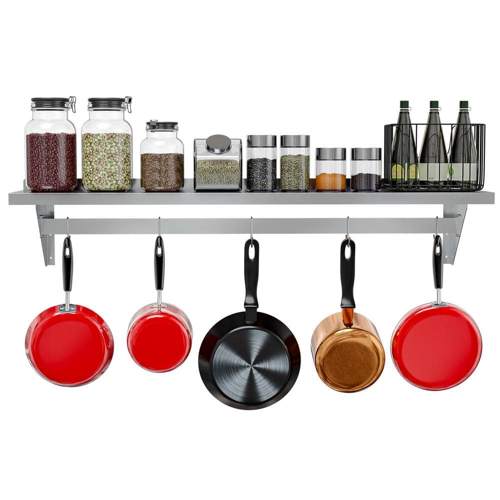 Heavy Duty Stainless Steel Wall Shelf with Pot Rack