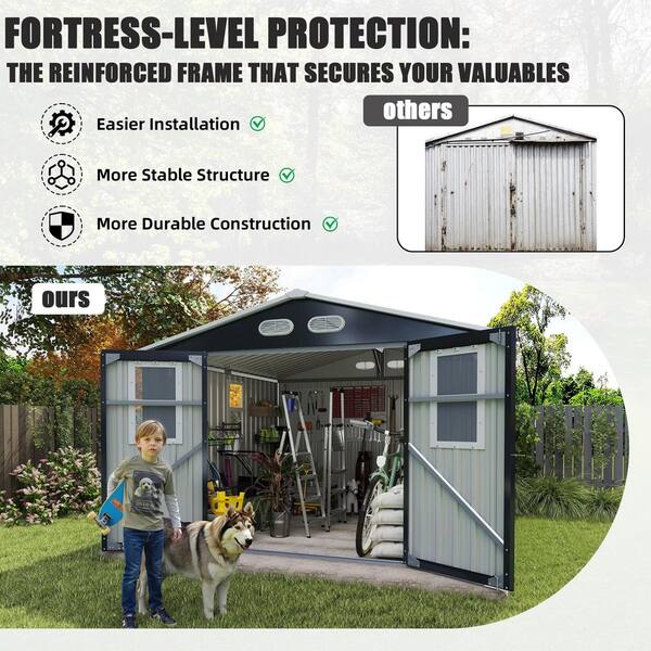 8 ft. W x 8 ft. D Metal Outdoor Storage Shed, Four daylight