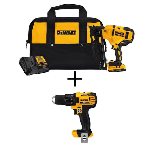 DEWALT 20V MAX Lithium-Ion 16-Gauge Cordless Angled Nailer Kit and 20V MAX Cordless Compact Drill/Driver