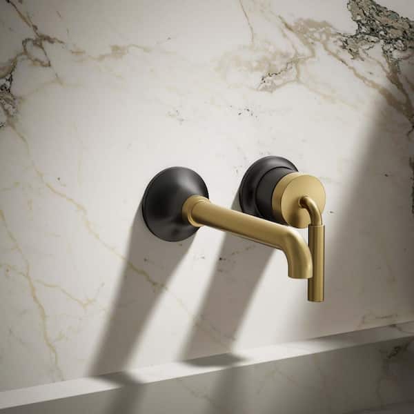 Tone Single-Handle Wall-Mounted Faucet in Matte Black with Moderne Brass