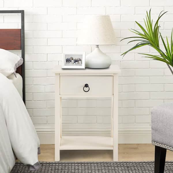 MAYKOOSH 16 in. Cream,1-Drawer Wooden End Table w/ Lateral Storage Shelf Nightstand, File Cabinet for Small Spaces Bed Side Table