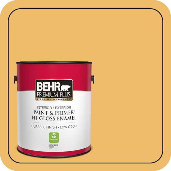 BEHR PREMIUM PLUS 1 gal. Home Decorators Collection #HDC-MD-24 Luscious Lemon Hi-Gloss Enamel Interior/Exterior Paint & Primer