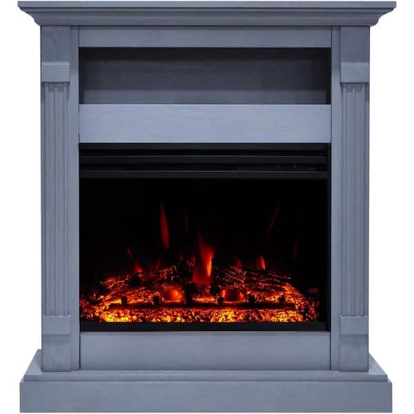 Hanover Drexel 33.9 in. Freestanding Electric Fireplace in slate blue with Enhanced Log Display