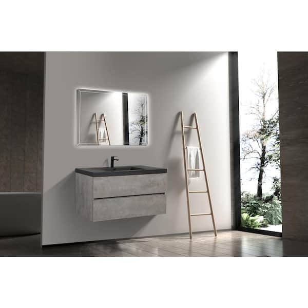 46.93 in. W Single Sink Wall-Mounted Gray Bath Vanity With Matt Black Quartz Top Unassembled